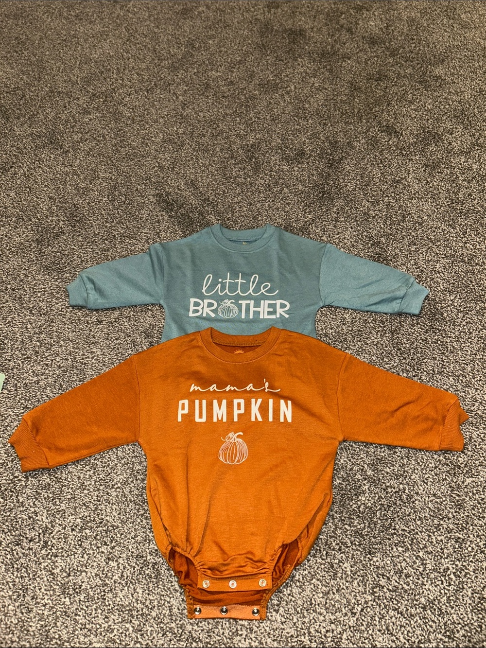 Mama's Pumpkin Long-Sleeve Baby Bodysuit and Little Brother- Orange and Blue